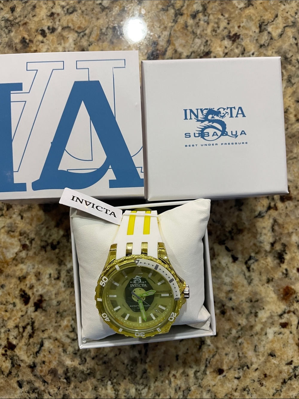 Invicta Subaqua Yellow and White Dive Watch with Green Hands